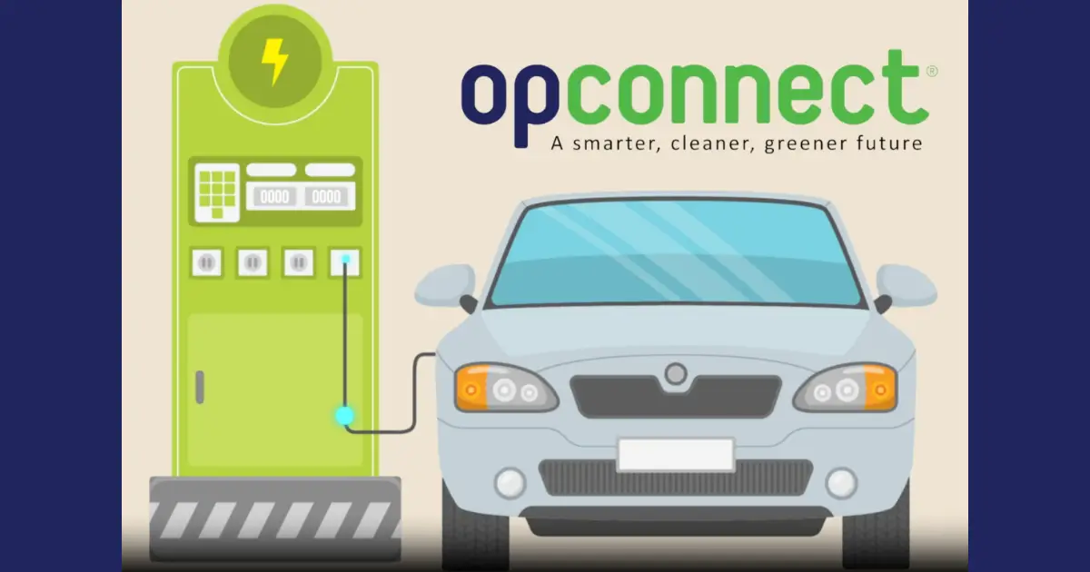 OpConnect EV charging station illustration with company logo